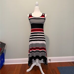 Chic Striped High Low Dress - Black, Red, White